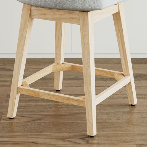 Image of Swivel Counter Height Bar Stools Set of 6, Modern Fabric Swivel Barstools with Contoured Back and Solid Wood Legs, Upholstered Counter Stool Bar Chairs for Kitchen Island, Home Bar, Grey