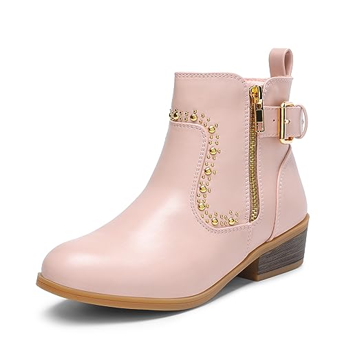 DREAM PAIRS Girls Boots Low Heel Side Zipper Ankle Booties Little Kid/Big Kid 4 Big Kid Pink