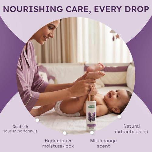 Image of ARISH BIO-NATURAL Baby Pro Body Massage Oil, Gentle & Nourishing Formula, Hydration & Moisture-Lock, Bath-Time Use, 200 ml (Pack of 1)