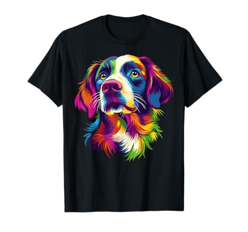 Colorful Brittany Spaniel Face Dog Lover Men Women Black T-Shirt