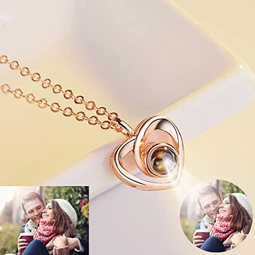 A266Xdksjk Custom Photo Projective Necklace, The Memory Of Love Nanotechnology Necklace 925 Sterling Silver Girls' Pendants Necklace (Rose Gold Full Color 14) #TOP4