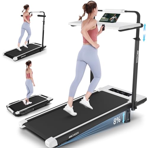 Image of ANCHEER Walking Pad Treadmill with Incline&Adjustable Height,8 in 1 Under Desk Treadmills with Removable Desk Workstation,Foldable Treadmill for Home 350lbs Max,3 Types Control,Installation-Free(W)