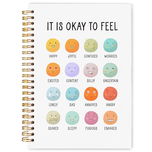 WARDOS Feelings Emotions Chart Mental Health Notebook Journal 5.5x8.3, It Is Okay to Therapy Journaling for Women Teens, Inspirational Guided Journal for Mental Health, Psychology Gifts