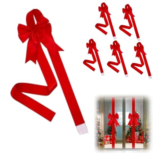 6Pcs Christmas Cabinet Door Ribbon Bow,Large Red Christmas W