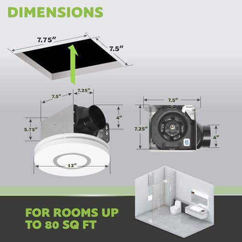 Extractor para baño Homewerks 7141-80-RGB con luz LED RGB cambiante y regulable, ventilador de extracción con sensor de humedad SmartVent, 80 CFM, 1.1 sones miniatura 4