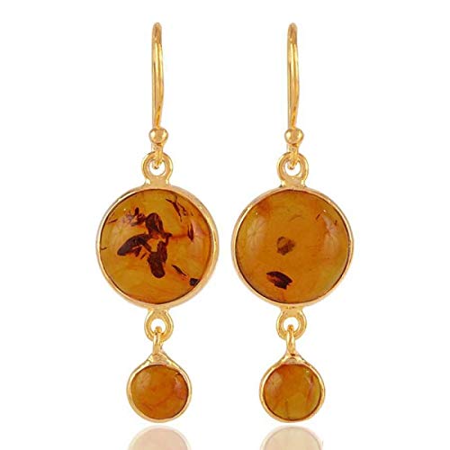 Solid 22k Gold Over Sterling Silver Earrings for Women & Girls, 22k Gold Baltic Amber Earrings Drop & Dangle Mothers Day Gift, Bridesmaid Gift, Handmade Jewelry