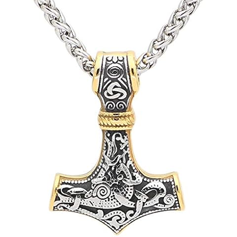 GuoShuang Viking 316L Stainless Steel Thor Hammer Mjolnir Amulet Scandinavian Pendant Necklace Cover