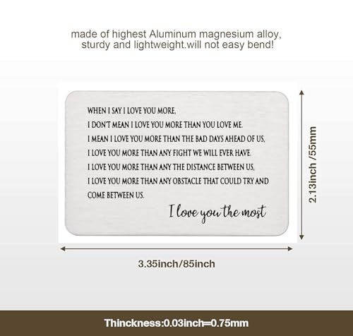 I love you the most Stainless Steel Engraved Wallet Insert Sentimental Keepsake Personalized Card for Him Husband Boyfriend Gifts Anniversary Birthday, Metal Men, Silver, 2x3 Inches3