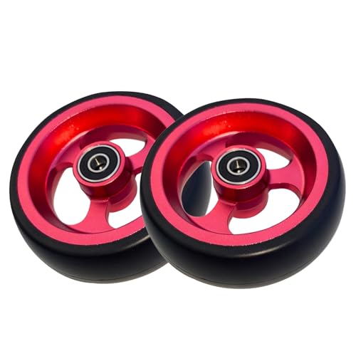 車椅子 キャスター 車椅子前輪 交換ホイール アルミ合金ハブと8mmベアリングを備えた 滑り止めソリッドタイヤ(Red)