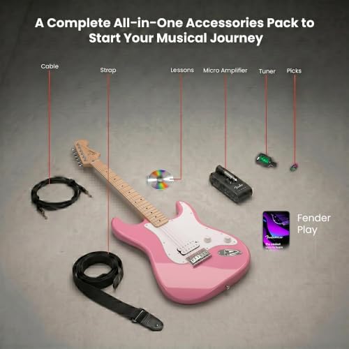 Image of Fender Squier Sonic Stratocaster HT H - Flash Pink Bundle with Mustang Micro Headphone Amp, Cable, Tuner, Strap, Picks, and Austin Bazaar Instructional DVD