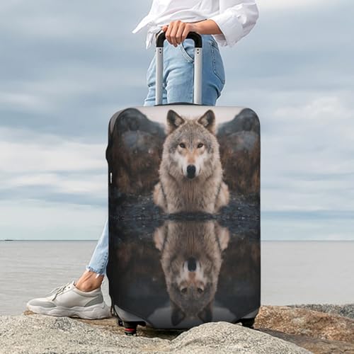 The Wolf by The River Durable Luggage Cover Suitcase Protector Anti-Scratch Luggage Cover Fits 18-32inch Luggage, Black, M3