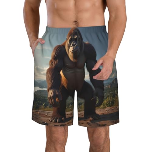 WZYCWB Pantalones cortos de surf con estampado de gorilas para hombre, adecuados para correr, uso casual, traje de baño de playa, blanco, 3XL