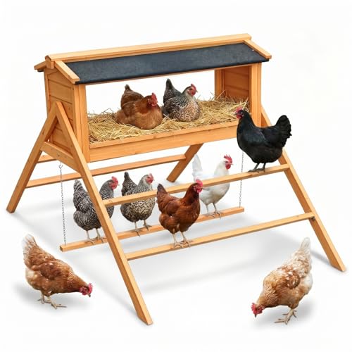 Image of Easy-Clean 3-in-1 Chicken Roost – Adjustable Perch Fun Swing & Nesting Box Made of Natural Fir