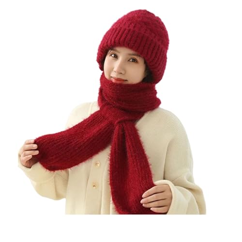 UANGLI Protection Acoustique Coupe-Vent intégrée, Écharpe, Chapeau Tricoté 2 en 1 avec Épaisseur, rouge, Taille unique