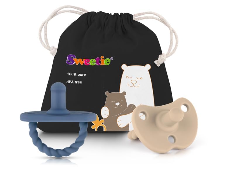 Image of Sweetie Pacifier Soother Baby Silicone Baby Pacifier Soft Silicone Certified BPA Free Set of 2 (Navy Blue- Light Brown)