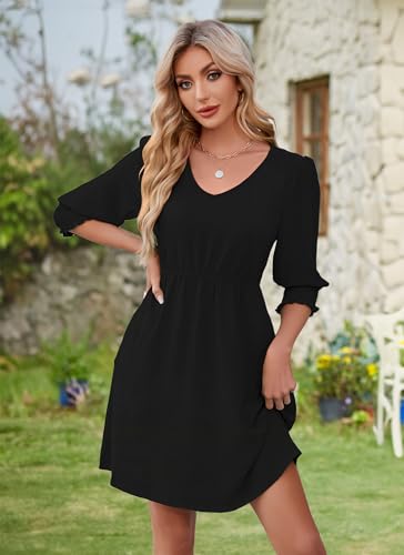 Womens Spring Summer Tunic Dress Short Sleeve V Neck Casual Loose Flowy Swing Mini Shift Dresses with Pockets3
