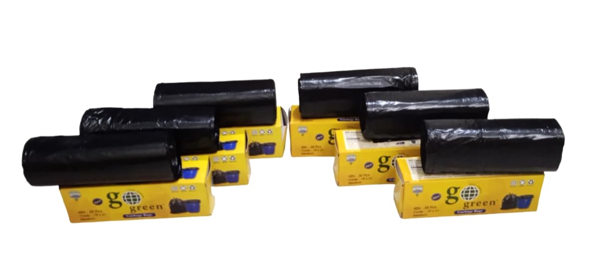 Go Green Garbage Bags for Dustbin | 180 Pcs | Medium 19 X 21 Inches | 30 Pcs x Pack of 6 | Black