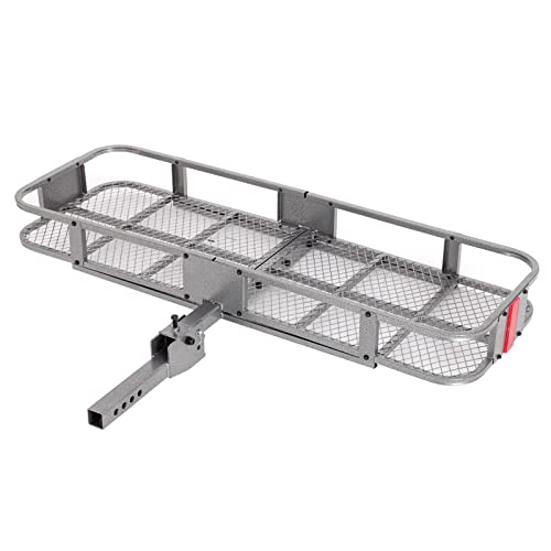 Titimo 60"X21"X6" Folding Hitch Mount Cargo Carrier - Luggage Basket Rack Fits 2" Receiver - Rear Cargo Rack For Suv, Truck, Car(Includes Cargo Net, Ratchet Straps, Waterproof Cover) - 550Lb Capacity #TOP13