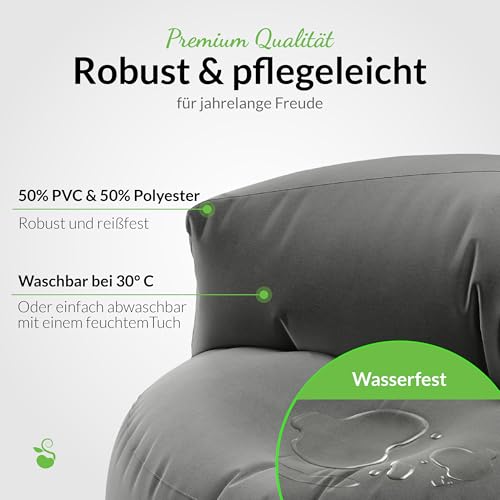 Green Bean Sitzsack Sofa mit Füllmaterial - Lounge im Sitzsack-Design 90x50cm mit ergonomischer Rückenlehne & waschbarem Bezug - Indoor und Outdoor geeignet in Anthrazit