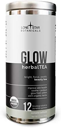 Lone Star Botanicals - Glow (12 Sachets of Organic Beauty Tea) - Rare White Tea Leaves with Rose and Hibiscus Petals | Made in the USA