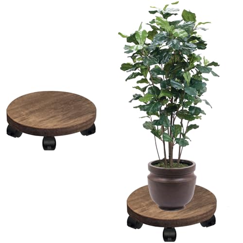 JINGHANGER 2 soportes de madera para plantas en maceta con ruedas, soporte para macetas de madera, soporte para plantas, soporte decorativo para maceta, terraza, hogar, 30 cm