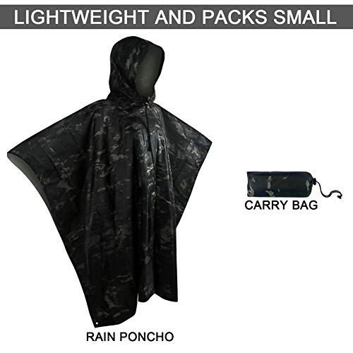 Fousam Camo Poncho Waterproof Ripstop Hooded Raincoat Lightweight Packable Hunting Camping Emergency Tent Shelter - Thumbnail 4