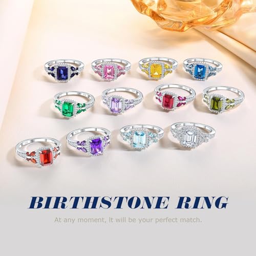 Butterfly Rings for Women, 925 Sterling Silver 3-4 Carat Birthstone Halo Ring Amethyst/Emerald/Blue Sapphire/Ruby Promise Ring Emerald Cut Engagement Rings for Her,Lovers Birthday Valentines Gift4