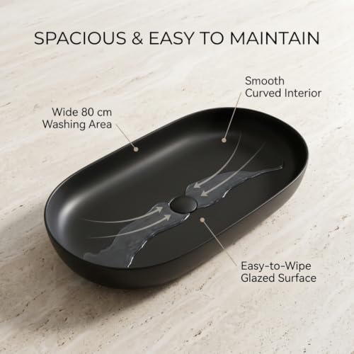 Image of Backline Ceramic 31.5 Inch Table Top Wash Basin| Big Size Basin | Counter Top Basin For Bathroom & Living Room 31.5 X 15 X 5 Inches (Black Matt)(5 years warranty)