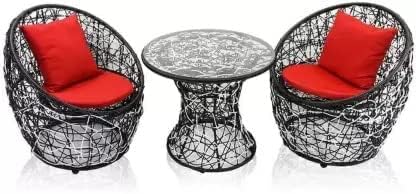 ANAND INDIA GROUPS Apple 2 Chair 1 Table Patio Set with Cushion for Indoor/Outdoor ||Garden || Balcony ||Living Room Tea & Coffee Furniture for Home Dcor (Standard, red& Black-2 Chair 1 Table)