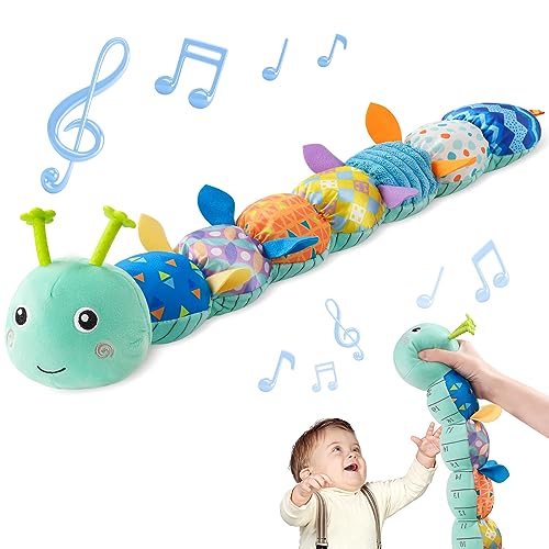 Image of Sumobaby Baby Toys Musical Caterpillar, Stuffed Animal Activity Soft Toys with Teether,Multi-Sensory Crinkle, Rattle and Textures, for Tummy Time Baby Toys 0 to 12 Months Boys,Girls,Caterpillar(Blue)