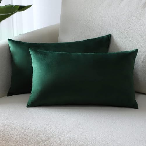 Image of Remsy Holland Velvet Rectangular Cushion Covers Pack of 2 | 16 inch x 24 inch / 41 x 61 cm, Army Green | Soft Pillow Covers Cushion Case for Sofa Bedroom Chair Car, Home Decor