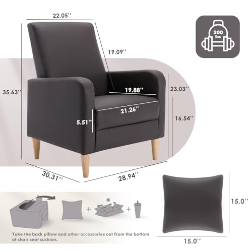 Image of COLAMY Mid-Century Modern Accent Chairs Set of 2, Faux Leather Upholstered Living Room Chairs with Back Pillow & Solid Wood Legs, Comfy Armchair for Living Room, Bedroom, Single Sofa, Dark Brown