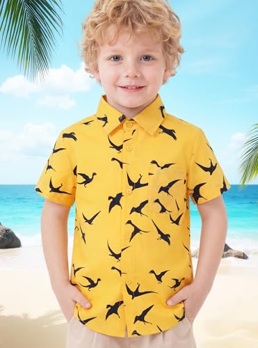 Image of Boys Hawaiian Button Down Shirt, Pure Combed Cotton Short Sleeve Size 3-15Y