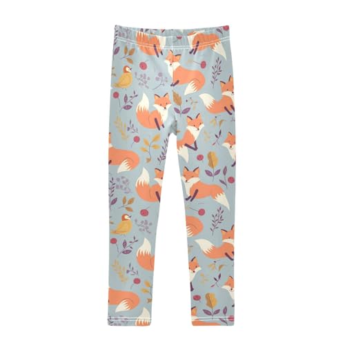Girls Leggings Autumn Cute Fox Bird Leaves Kids Length Leggings Pants Toddler Athletic Soft Tights Trousers 4T