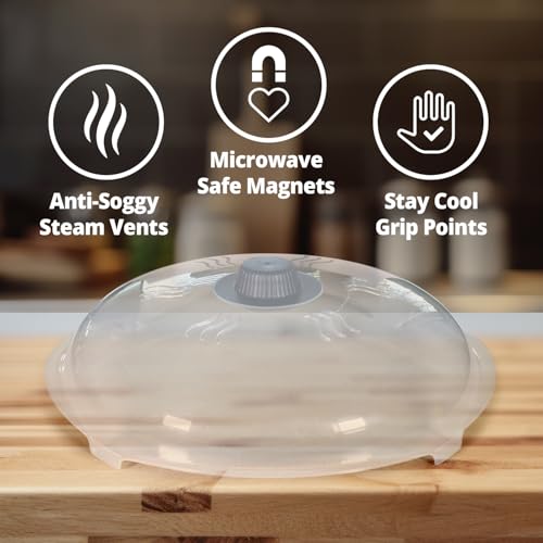 Image of HOVER COVER Tall Magnetic Microwave Splatter Cover for Food, 12-Inch - Gray | Highest Power Magnetic Grip, BPA-Free Food Lid, Upgraded Handle, Vented Plate Guard, Dishwasher Safe, Space-Saving Storage