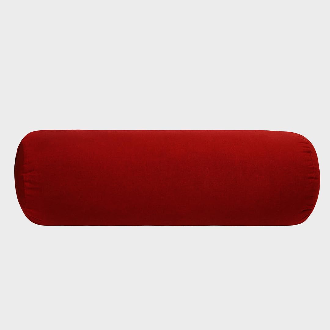 MeFree Cotton Yoga Bolster – 100% Organic Cotton Cover, 73"x24" – Ideal for Restorative Yoga & Meditation, Removable Washable Cover with Carry Handle (Maroon)