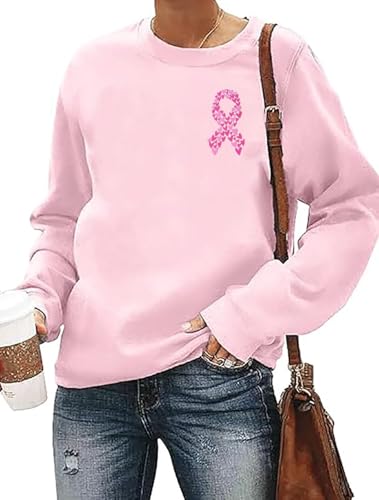 TIQIEYAL Women Breast Cancer Awareness Sweatshirt Pink Ribbon Inspirational Tops Casual Long Sleeve Fall Winter PulloverPinkL