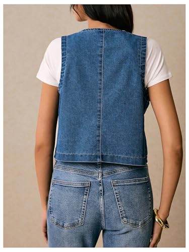 Women's Floral Embroidered Denim Vest Open Front Vintage Western Vest Sleeveless Jean Jacket Waistcoat2