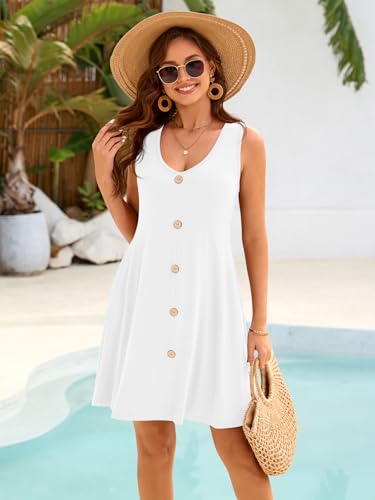 Image of BELAROI Summer Dresses for Women Beach Tshirt Sundress V Neck Casual Swing Tank Dress Swimsuit Cover Ups Pockets