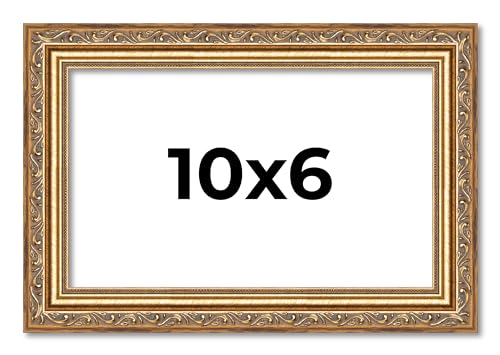 Poster Palooza 10x6 Traditional Antique Gold Complete Wood Picture Frame with UV Acrylic Plexiglass, Foam Board Backing & Hardware Included