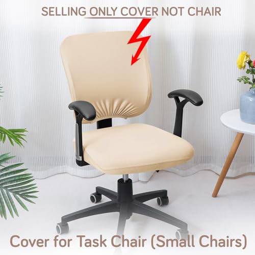 Image of HOKIPO 'SereneSolids' 140 GSM Office Chair Cover for Task Chair - 140 GSM Stretchable Fabric - Washable & Anti-Slip - Fits Small Office Chairs Without Headrest, Beige (AR-5224-BGE)