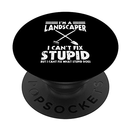 Funny Landscaper Saying Garden Shovel And Rake Gardener PopSockets Swappable PopGrip, Black