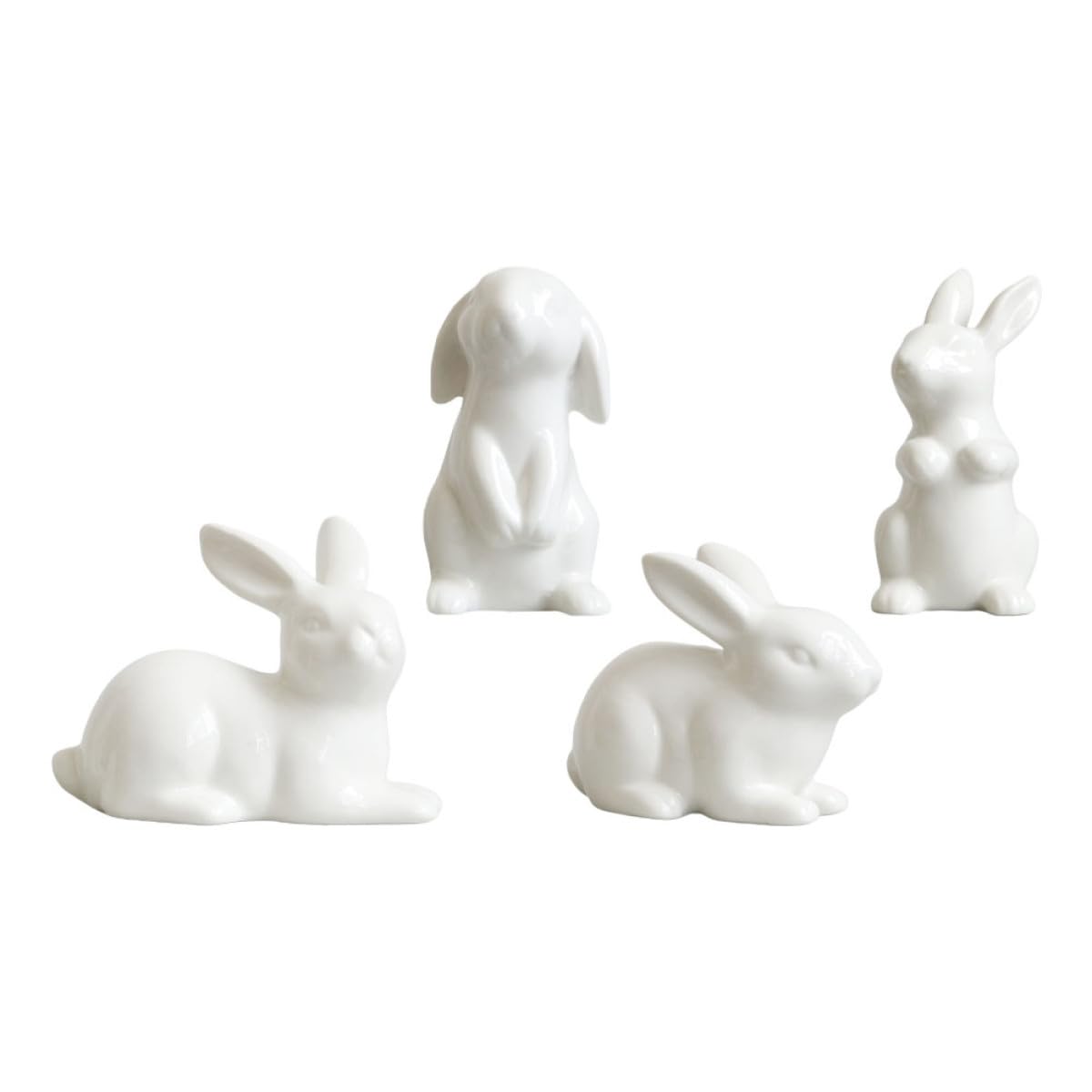 Figurines de lapins en céramique blanche DOITOOL, lot de 4 statues décoratives pour table