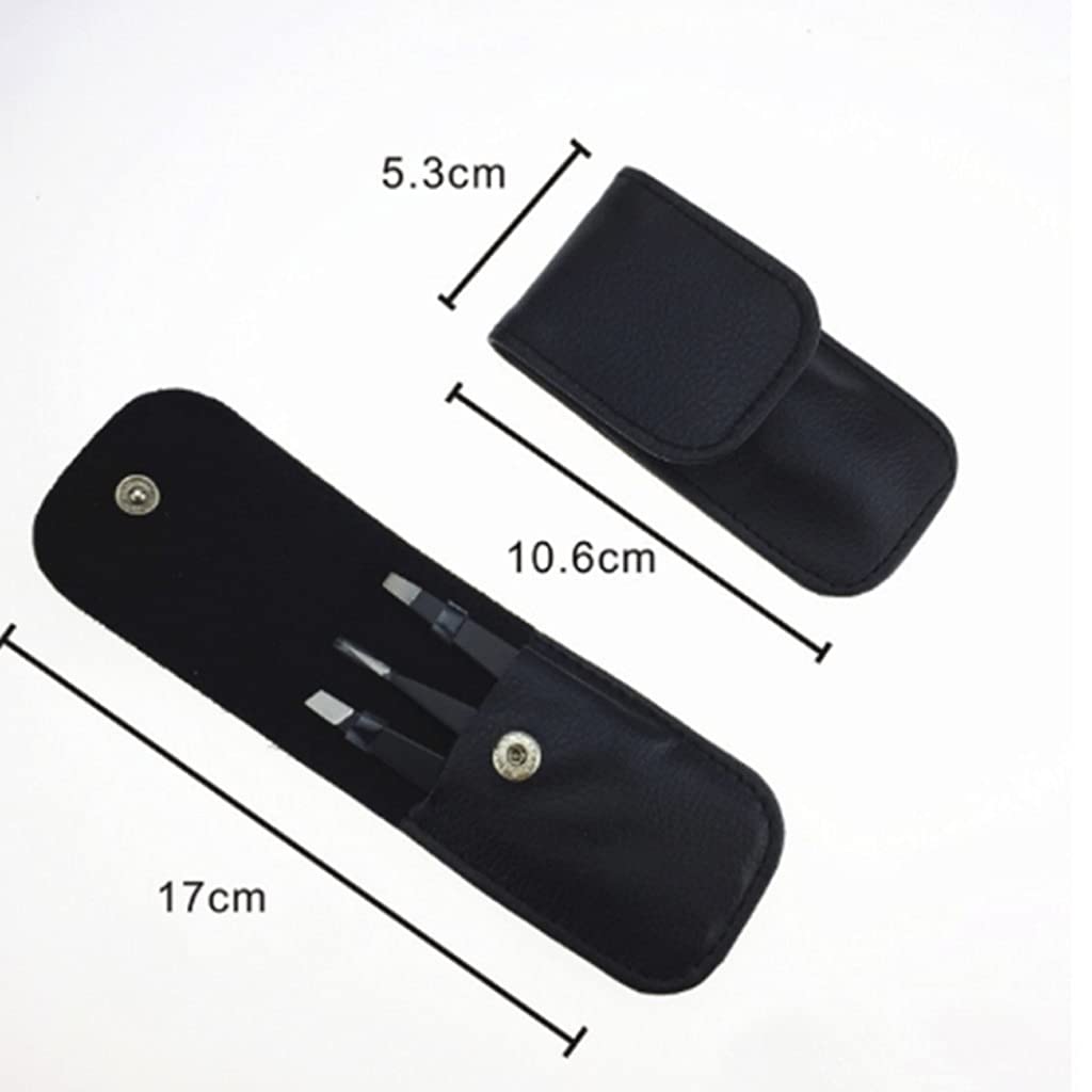 Set di 3 pinzette per sopracciglia, in acciaio inox, kit di strumenti per la rimozione dei peli con punte appuntite, oblique e piatte, in custodia portatile