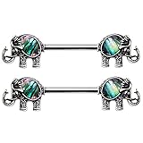 Pierced Owl 14GA 316L Stainless Steel Abalone Shell Elephant Nipple Barbells, Sold as a Pair
