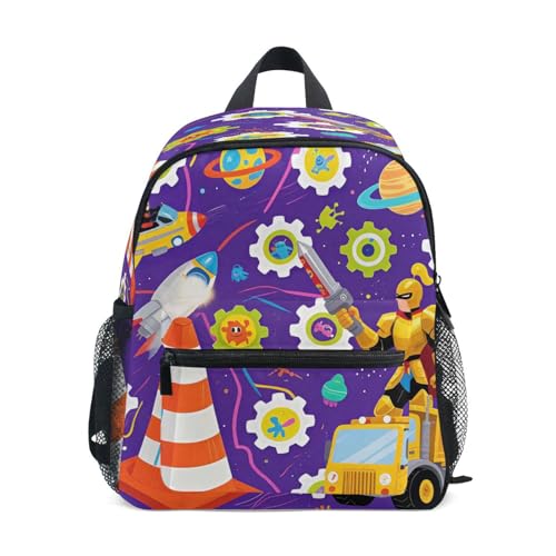 Wudan Space and Robot Design Big Kid Backpacks Chest Strap Childrens Kids Bookbag for Elementary S