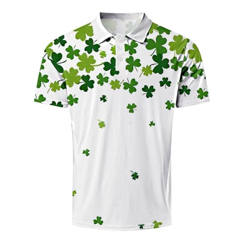 Polo Saint-Patrick homme imprimé trèfle vert à manches courtes et col contrasté casual