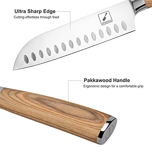 Imarku Santoku Knife 7 Inch Kitchen Knife Ultra Sharp Asian Knife Japanese Chef Knife - German Hc Stainless Steel 7Cr17Mov - Ergonomic Pakkawood Handle, Best Choice For Home Kitchen (Gold) #TOP2