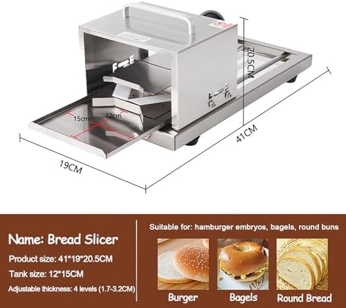 Hamburger Bagel Slicer, Commercial Manual Bun Slicing Tool, 4-Level Thickness Adjustment, Stainless Steel Round Bread Portioning Machine