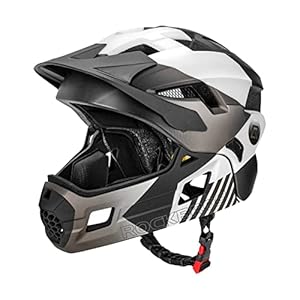ROCKBROS Kinderhelm Integriert Fahrradhelm Kinder Jugend Fullface Helm mit Abnehmbarem Kinnschutz BMX MTB Downhill Helm, Titan (Abnehmbare krempe) M 54-57cm